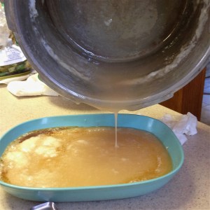 Pour into a non-plastic dish