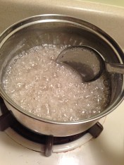 Making caramel cream: bring sugar mixture to a boil.