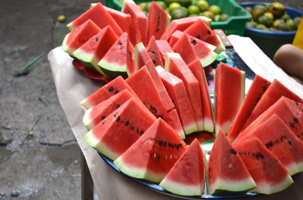 Fresh watermelon in the market at Iquitos